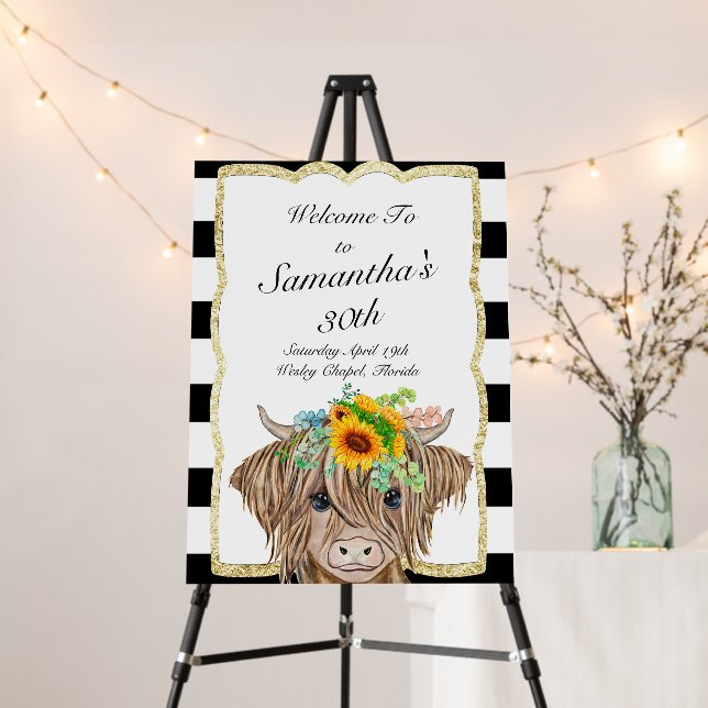 Highland Cow Invitation, Cow Birthday Party   Foam Board (In Situ (Stand))