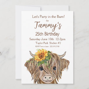 Highland Cow Invitation, Cow Birthday Party Invitation