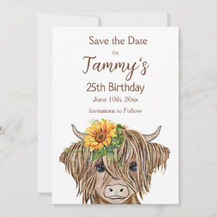 Highland Cow Invitation, Cow Birthday Party Save The Date