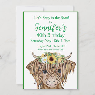Highland Cow Invitation, Sunflowers Cow Birthday Invitation