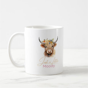 Highland Cow Just A Little Moody Flower Cow Farm Coffee Mug
