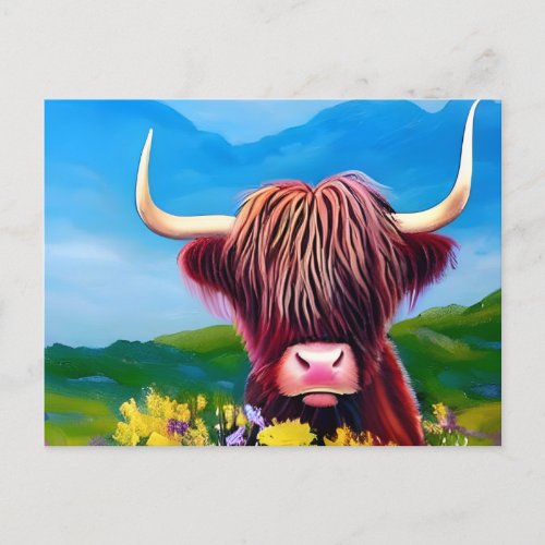 Highland Cow landscape art Postcard