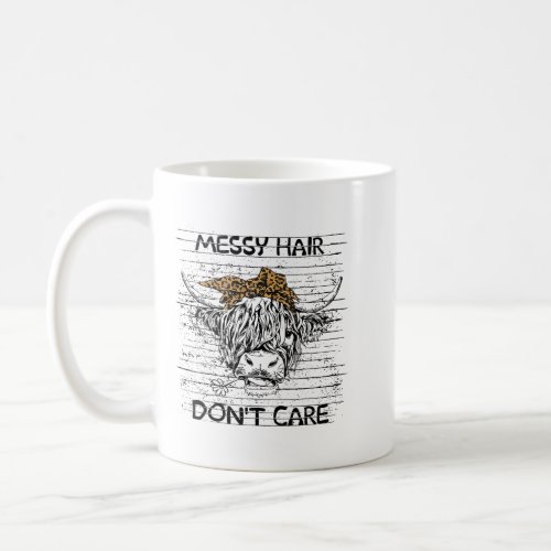 Highland Cow Leopard Bandana Messy Hair Dont Care  Coffee Mug