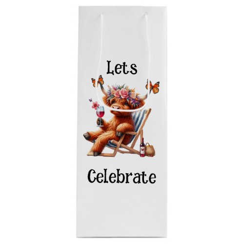 Highland Cow Lets Celebrate Wine Gift Bag