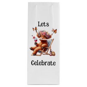 Highland Cow Lets Celebrate Wine Gift Bag