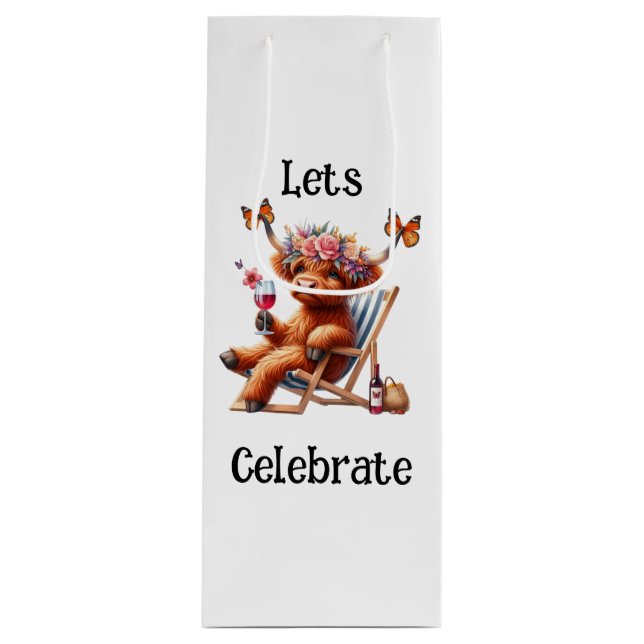 Highland Cow Lets Celebrate Wine Gift Bag (Front)