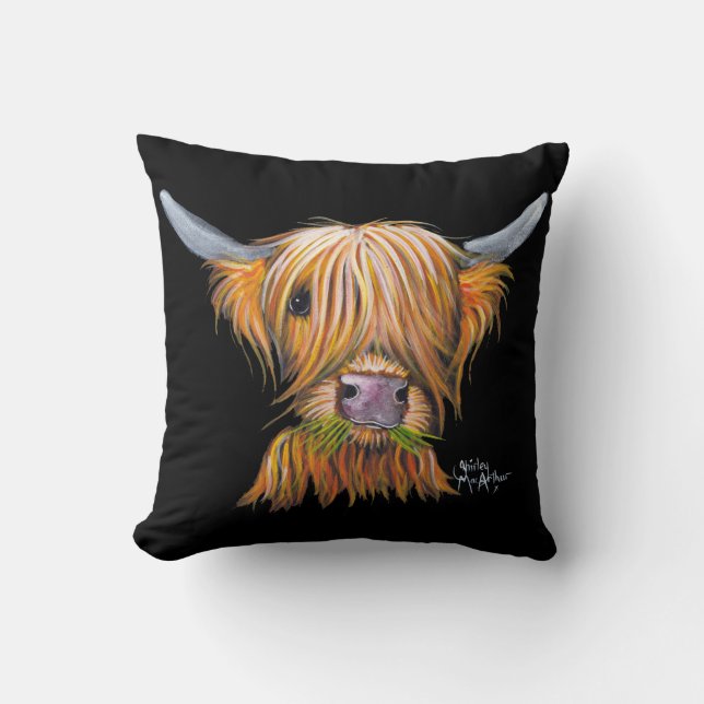 Highland Cow 'Little Viking' Throw Pillow Cushion (Front)