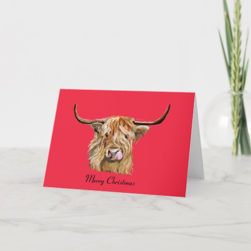 Highland Cow Longhorn Merry Christmas  Holiday Card