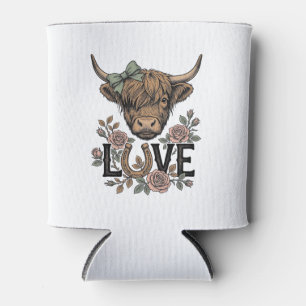 Highland Cow Love Vintage Floral Horseshoe Art Can Cooler