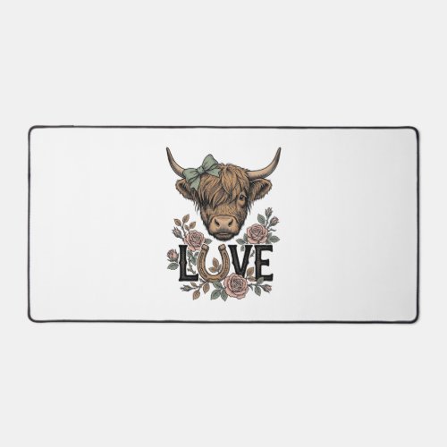 Highland Cow Love Vintage Floral Horseshoe Art Desk Mat