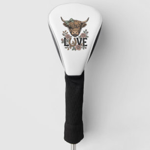 Highland Cow Love Vintage Floral Horseshoe Art Golf Head Cover