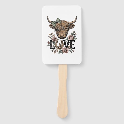 Highland Cow Love Vintage Floral Horseshoe Art Hand Fan