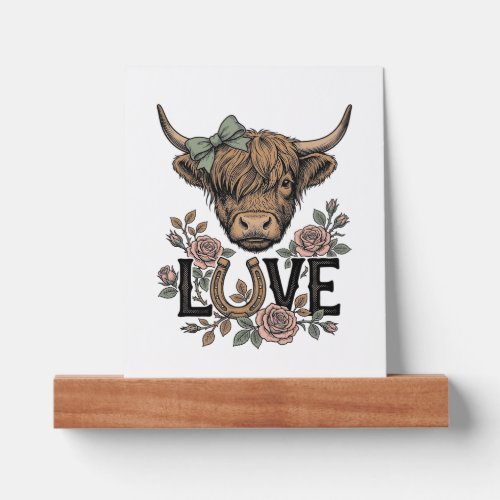 Highland Cow Love Vintage Floral Horseshoe Art Picture Ledge