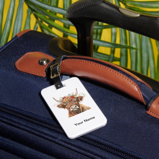 Highland Cow Luggage Tag (Front Insitu 1)