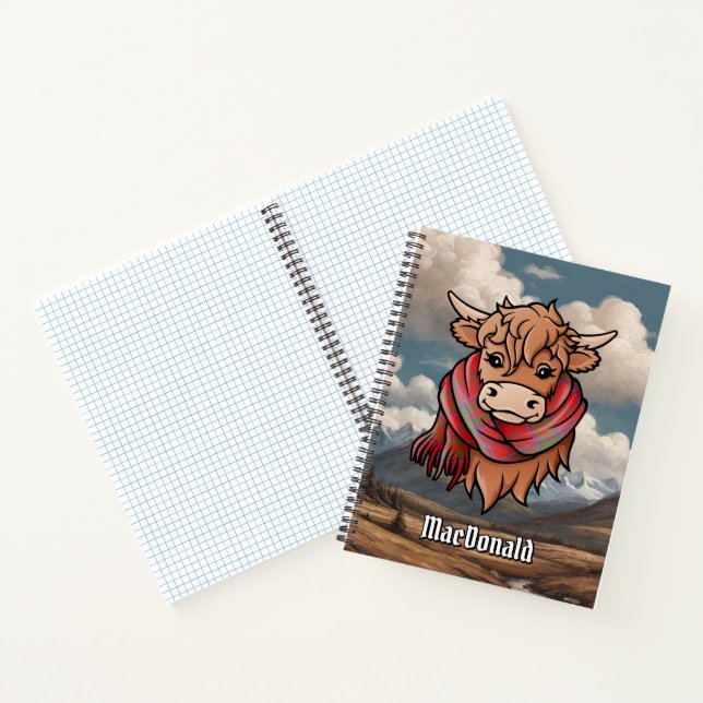 Highland Cow MacDonald of Keppoch Tartan Scarf Notebook (Inside)