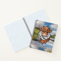 Highland Cow MacFarlane Black-White Tartan Scarf Notebook