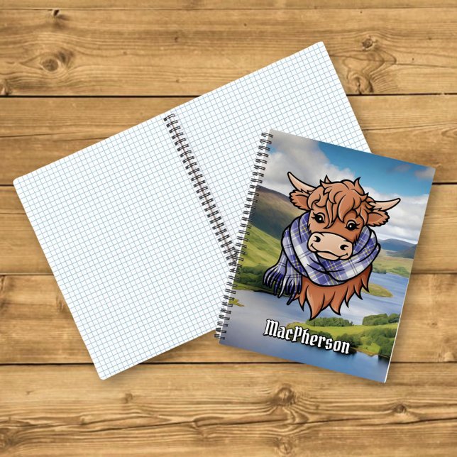 Highland Cow MacPherson Blue Dress Tartan Scarf Notebook (Creator Uploaded)