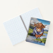 Highland Cow MacPherson Blue Dress Tartan Scarf Notebook