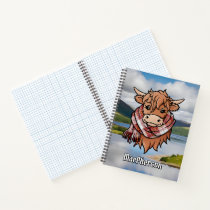 Highland Cow MacPherson Red Dress Tartan Scarf Notebook