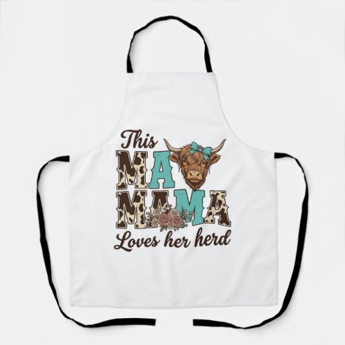 Highland Cow Mama Loves Her Herd Shirt Design Apron