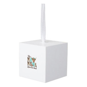 Highland Cow Mama Loves Her Herd Shirt Design Cube Ornament