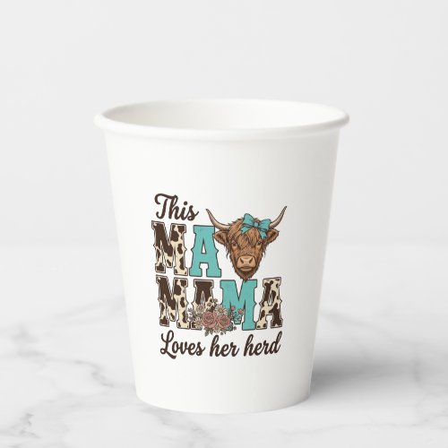 Highland Cow Mama Loves Her Herd Shirt Design Paper Cups