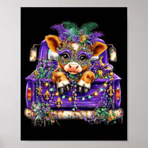 Highland Cow Mardi Gras Truck Nola Cute Kids Girls Poster