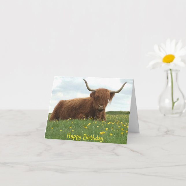 Highland Cow Meadow Birthday Card (Small Plant)