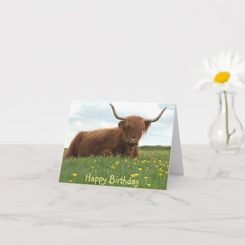 Highland Cow Meadow Birthday Card