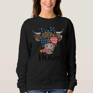 Highland Cow Merica 4th July Us Flag Glasses Turba Sweatshirt