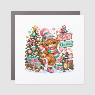Highland Cow Merry Christmas Car Magnet