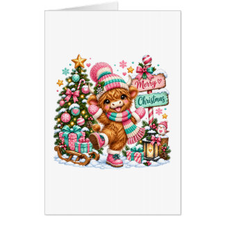 Highland Cow Merry Christmas Card