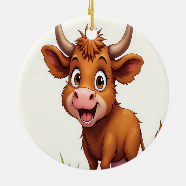 Highland Cow Merry Christmas Holiday Ceramic Ornament (Back)