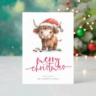 Highland Cow Merry Christmas  Letterpress Photo Cards