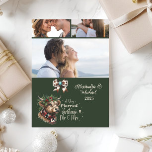 Highland Cow Merry Christmas Mrs and Mr 3 Photo  Holiday Card