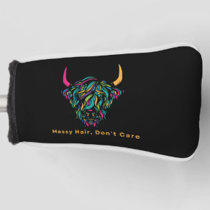 Highland Cow Messy Hair Don't Care Colorful Golf Head Cover