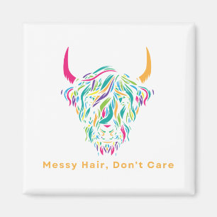 Highland Cow Messy Hair Don't Care Colorful Magnet