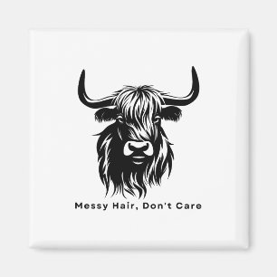Highland Cow Messy Hair Don't Care Cow Farm Magnet
