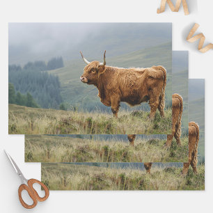 Highland Cow Misty Morning Decoupage Wrapping Paper Sheets