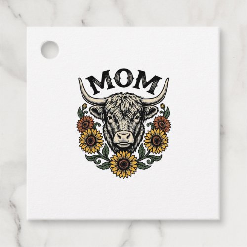 Highland Cow Mom Vintage Sunflower Western Design Favor Tags