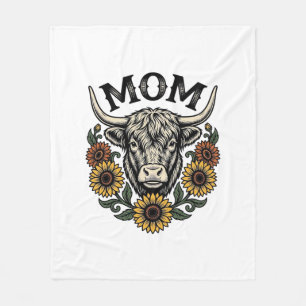 Highland Cow Mom Vintage Sunflower Western Design Fleece Blanket