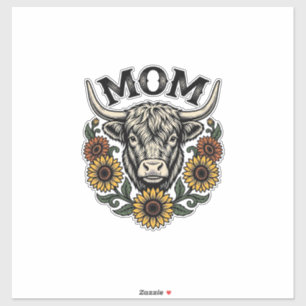 Highland Cow Mom Vintage Sunflower Western Design Sticker