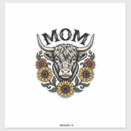 Highland Cow Mom Vintage Sunflower Western Design Sticker