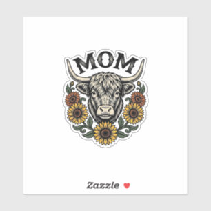 Highland Cow Mom Vintage Sunflower Western Design Sticker