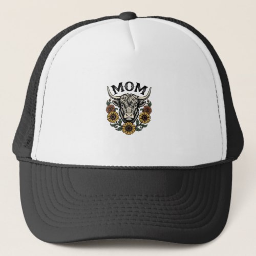 Highland Cow Mom Vintage Sunflower Western Design Trucker Hat