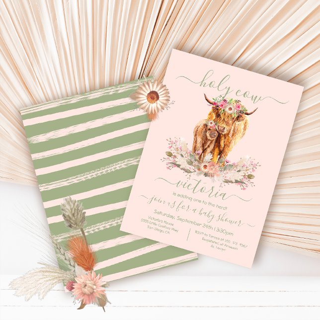 Highland Cow Mommy & Baby Shower floral pink Invitation (Creator Uploaded)