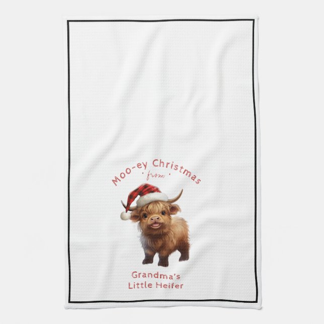 Highland Cow Moo-ey Christmas Kitchen Towel  (Vertical)
