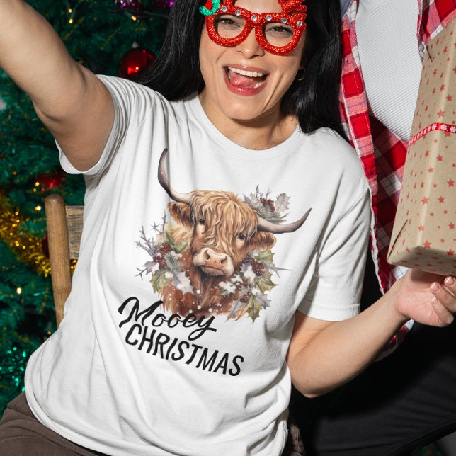 Highland cow Mooey Christmas Watercolor T-Shirt (Creator Uploaded)