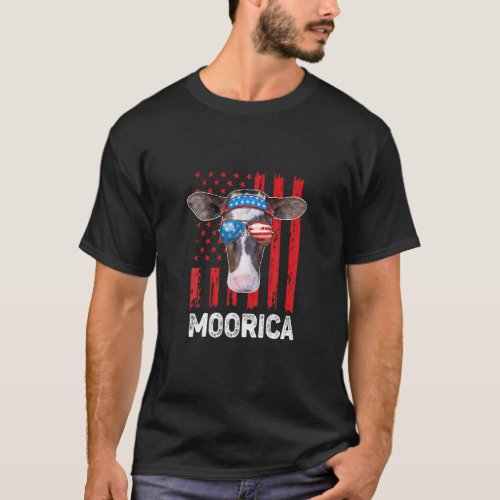 Highland Cow Moorica 4th July Independence Day Ame T_Shirt