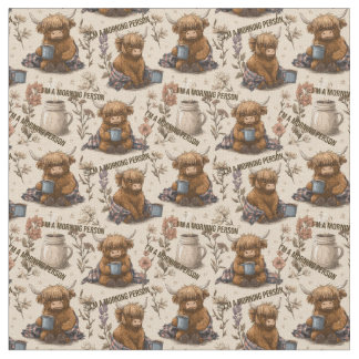 Highland Cow Morning Coffee Cozy Farmhouse Pattern Fabric